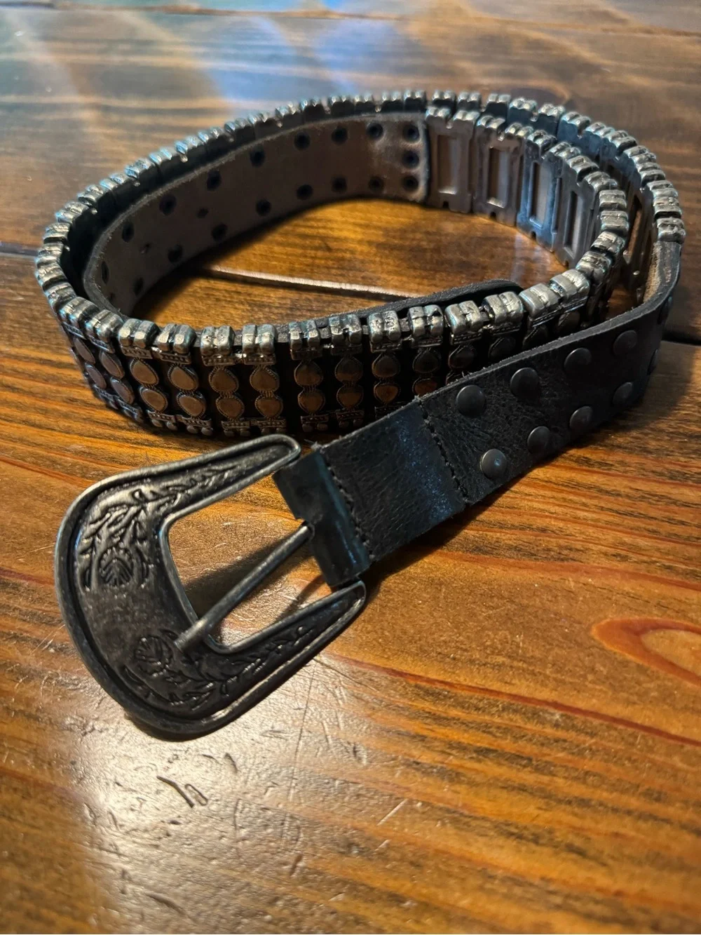 Le Lis Blanc VINTAGE leather & metal belt, Bl  color Rocker style Made in Brazil